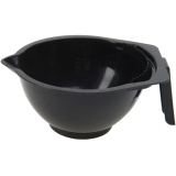 Чаша для краски DEWAL, черная, с ручкой, носиком и расческой на бортике, с резинкой на дне 300 мл