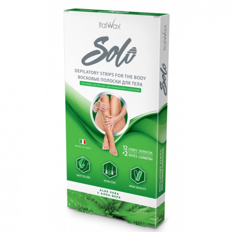 Восковые полоски для тела ITALWAX 12 шт+салфетки Алое-вера