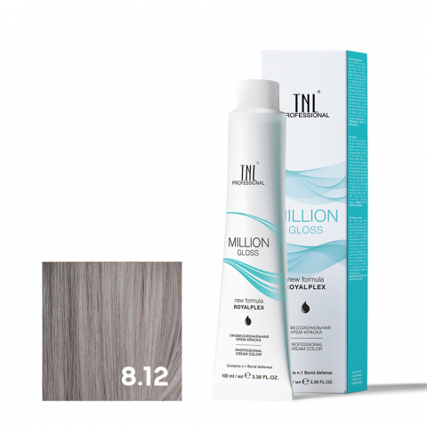 TNL 8.12 Крем-краска для волос Million Gloss, светлый блонд пепельный перламутровый, 100 мл.