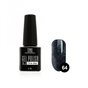 TNL Гель-лак 3 в 1 №64 черный с синими блестками, 6 мл.