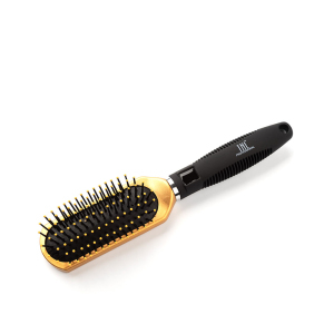 385561 TNL Щетка массажная для волос прямоугольная, нейлоновые штифты, 45 мм, золотая
