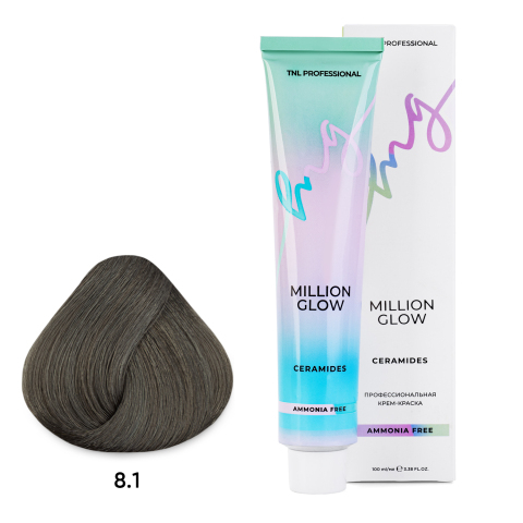 TNL 8.1 Крем-краска д/волос Б/А Million Glow Ammonia, светлый блонд пепельный, 100 мл.