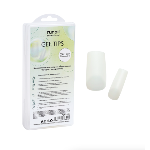 7076 RuNail Гелевые типсы Квадрат, 240 шт.