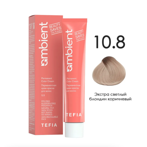 TEFIA AMB Крем-краска 10.8 Экстра светлый блондин коричневый, 60 мл.
