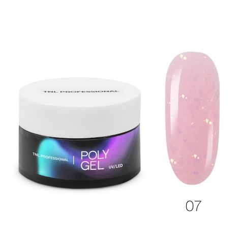 TNL Жидкий Poly Gel №07 - розовый с жемчужной поталью и шиммером, 30 мл.
