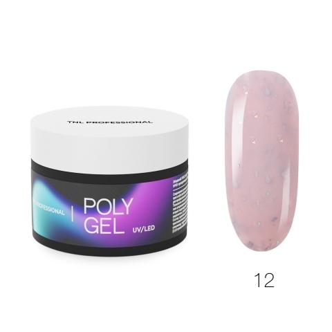 TNL Жидкий Poly Gel №12 - пудровый с голографической поталью, 30 мл.
