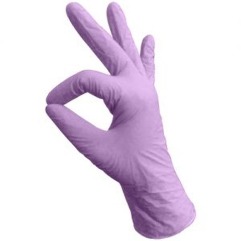 БИНОВИ Перчатки нитриловые текстурированные на пальцах, S 50 пар, Сиреневые