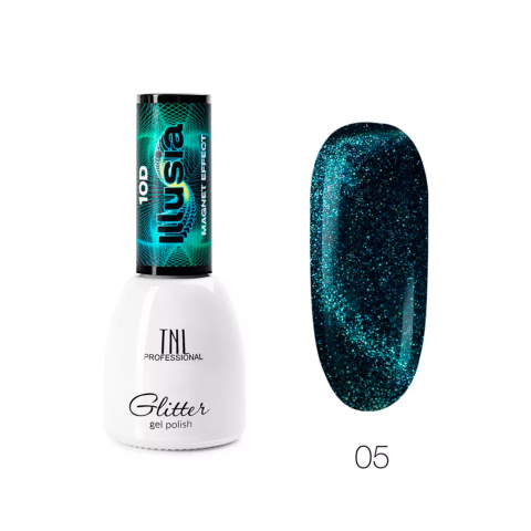 TNL Illusia Гель-лак Кошачий глаз №05 - изумрудный синий 10D, 7 мл.
