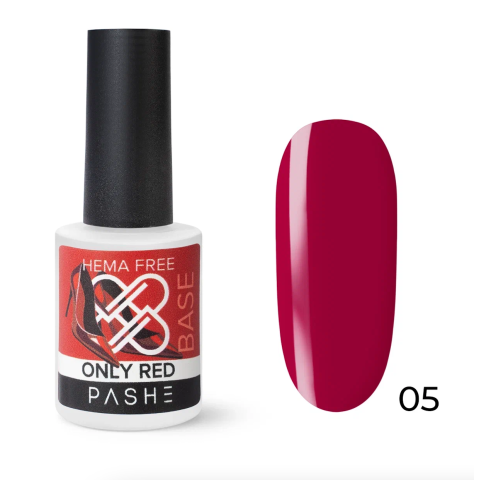 PASHE База цветная Only Red каучуковая жесткая №05, 9 мл.