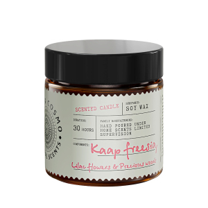 Свеча ароматическая Фрезия, сирень и драгоценное дерево в стекле, 88 гр.