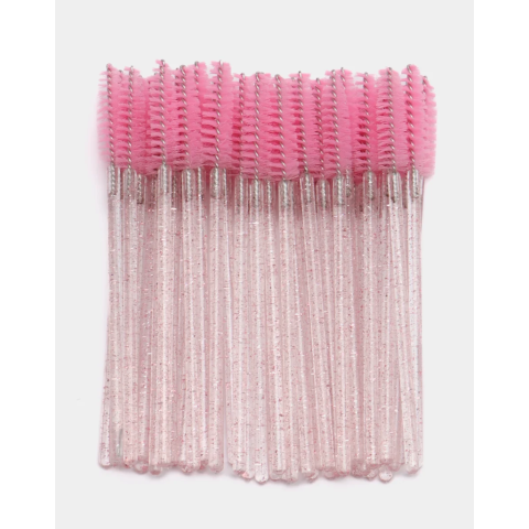 Щёточки для ресниц нейлоновые с блестками розовые, 10 шт./упак.