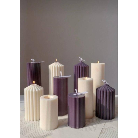 Свеча пеньковая рифленая 5 см/20 см лавандовый