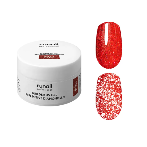 9964 RuNail Моделирующий УФ-гель светоотражающий BUILDER UV GEL REFLECTIVE DIAMOND 3.0, 15 гр.