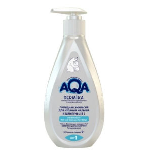 AQA DERMIKA Липидная эмульсия для купания малыша и шампунь 2в1, 250 мл.