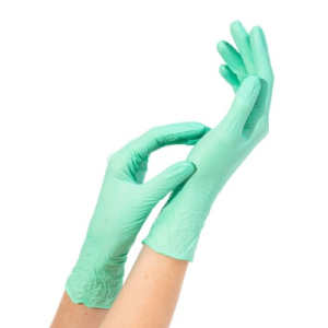 0631 БИНОВИ Перчатки нитриловые текстурированные на пальцах, S 50 пар, Зеленые